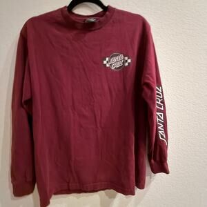 Santa Cruz Skateboards Long Sleeve Shirt Maroon Checker Logo Men's Medium Y2K